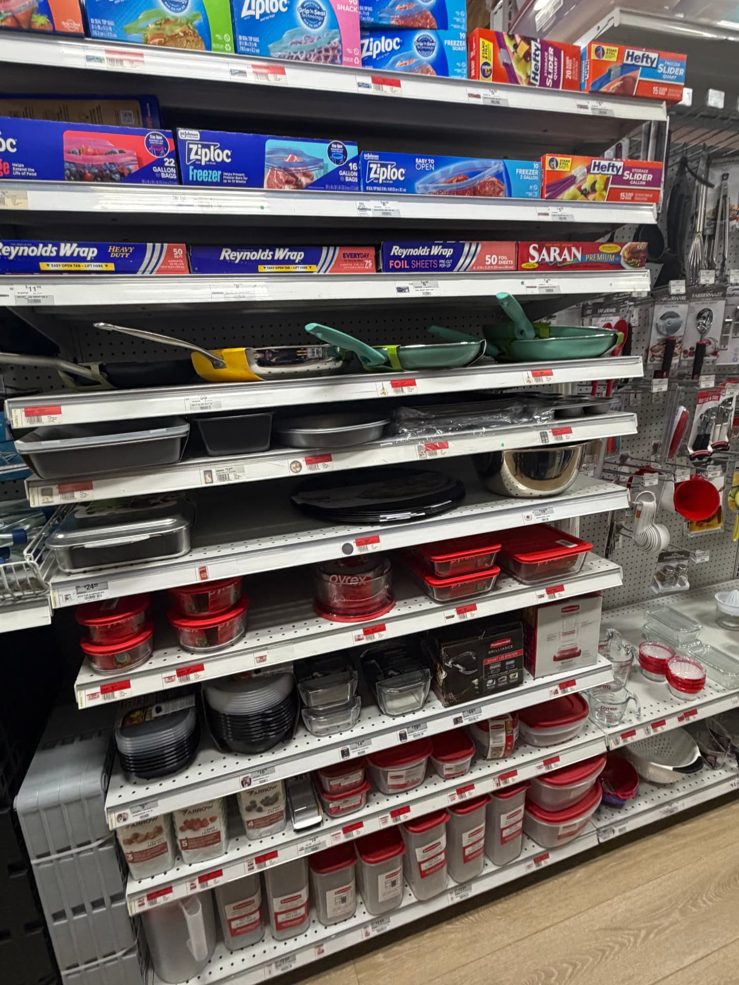 Kitchen aisle at Hessler Ace Hardware in Delray Beach with Ziploc bags, Reynolds Wrap foil, bakeware and cookware