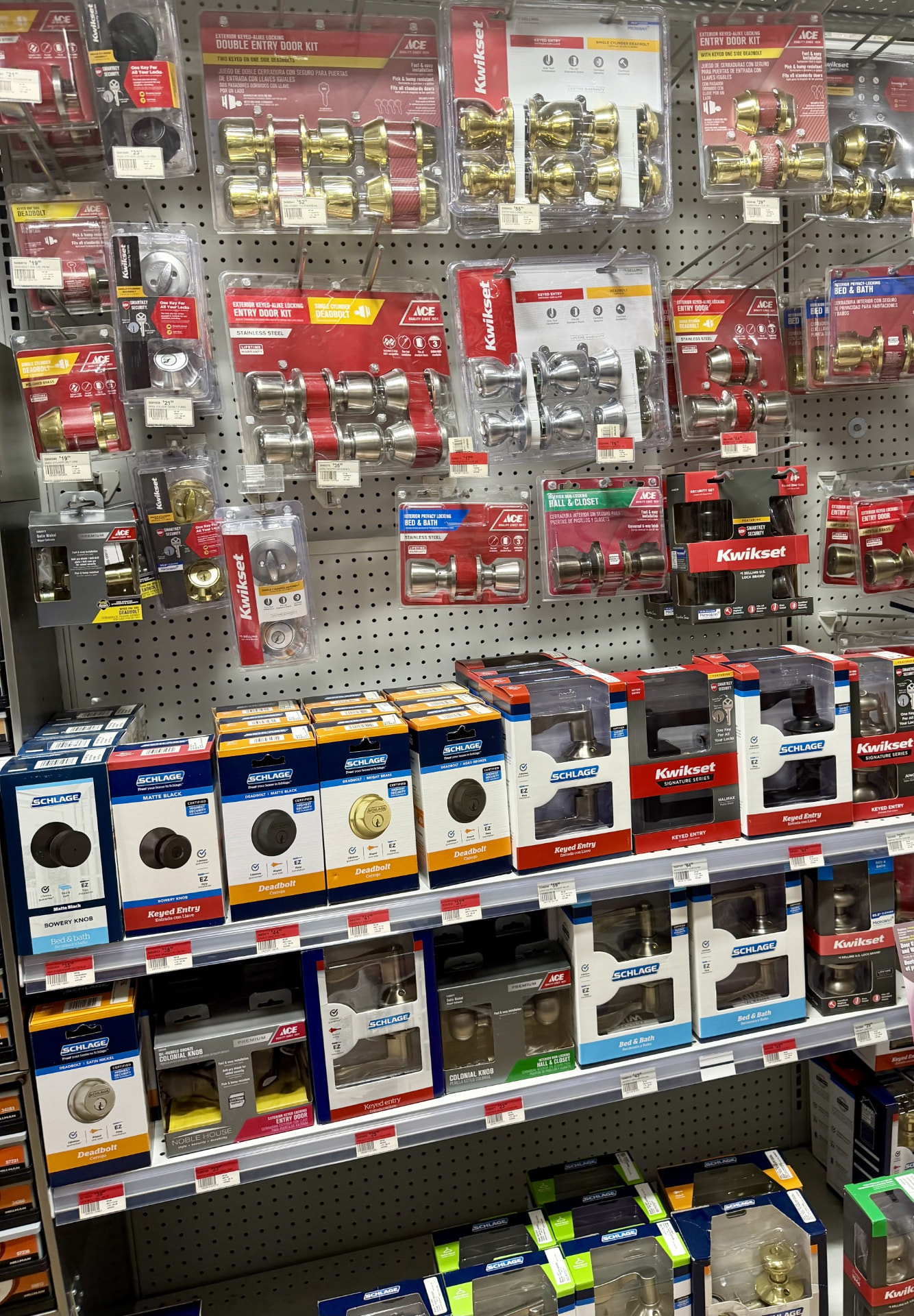 Deadbolts and keyed-alike entry door kits on display in Delray Beach