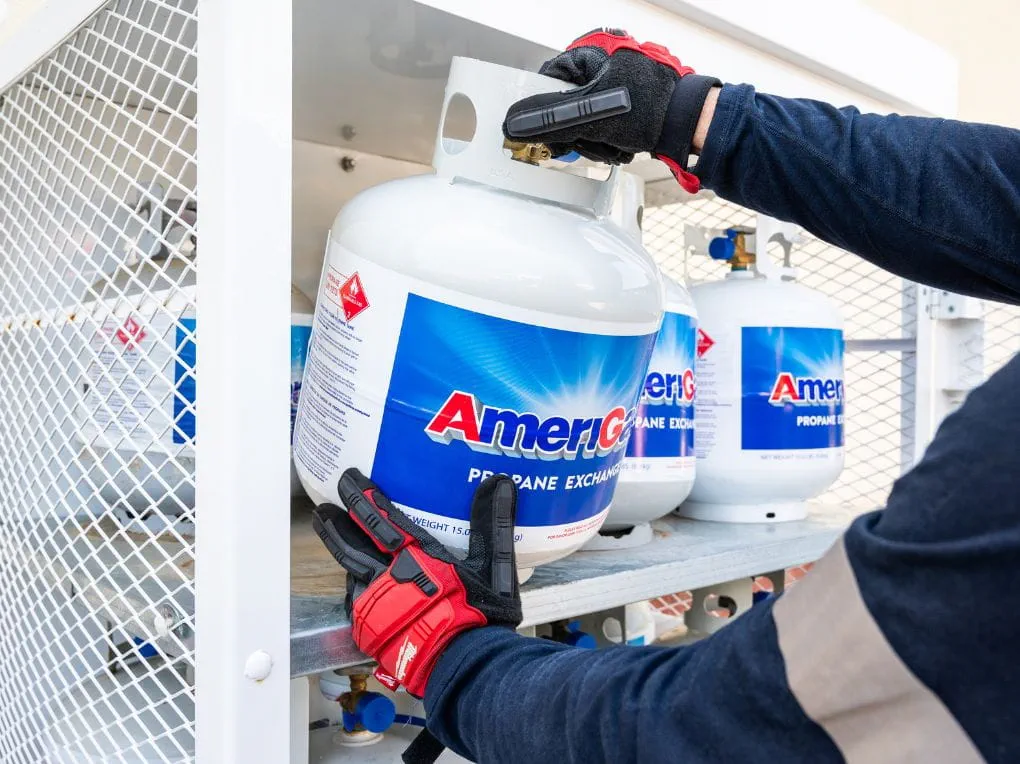 AmeriGas propane tank exchange cage outside the store