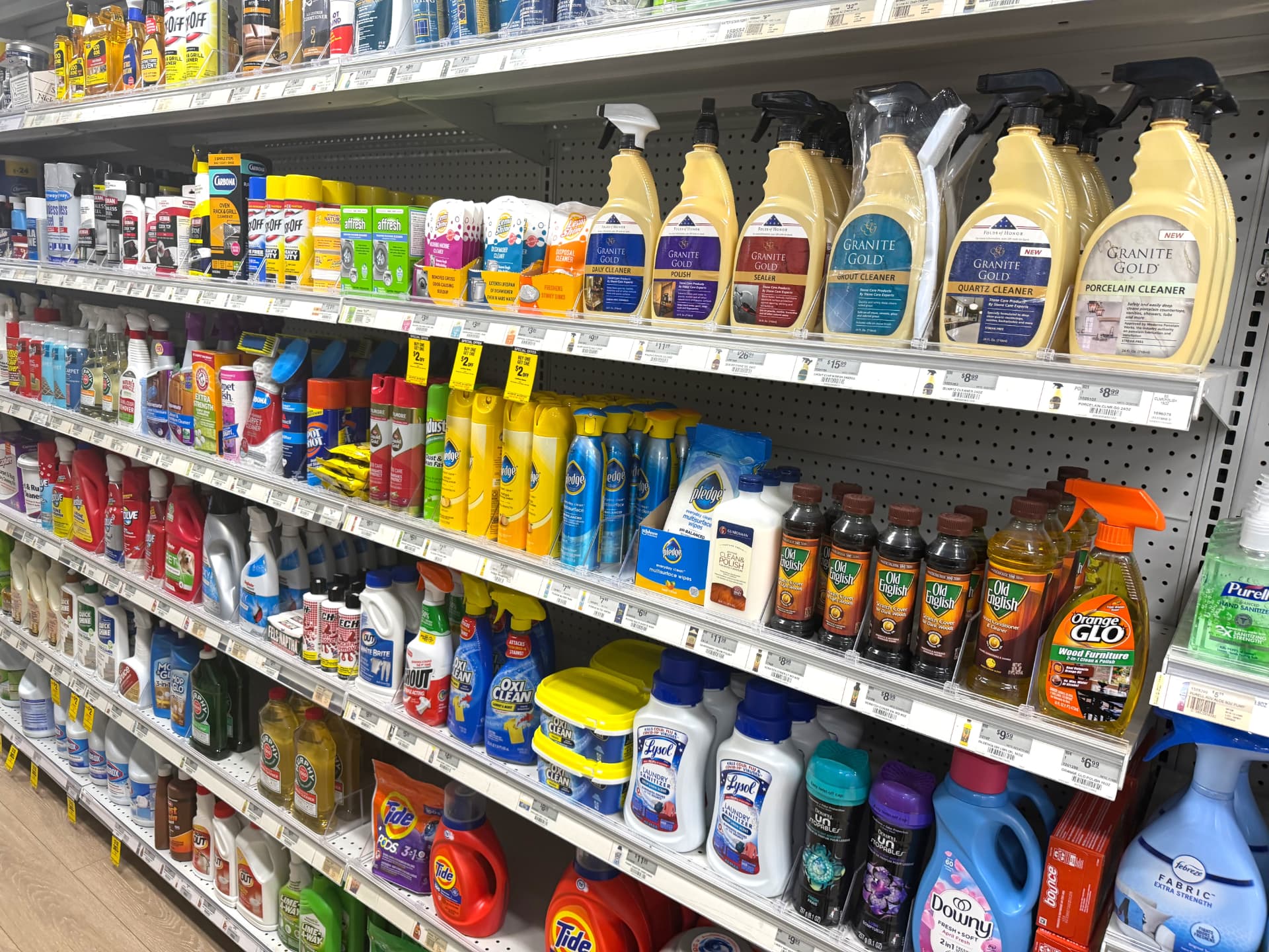 Granite Gold stone care, wood polish and laundry products on store shelves