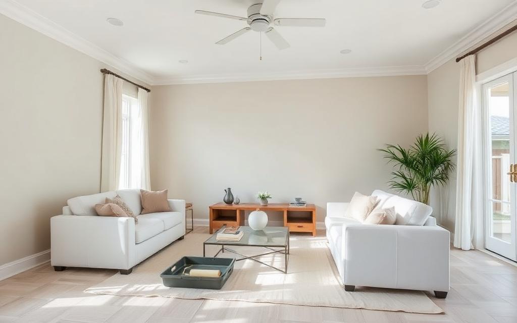 Bright living room freshly painted with Benjamin Moore ben interior paint