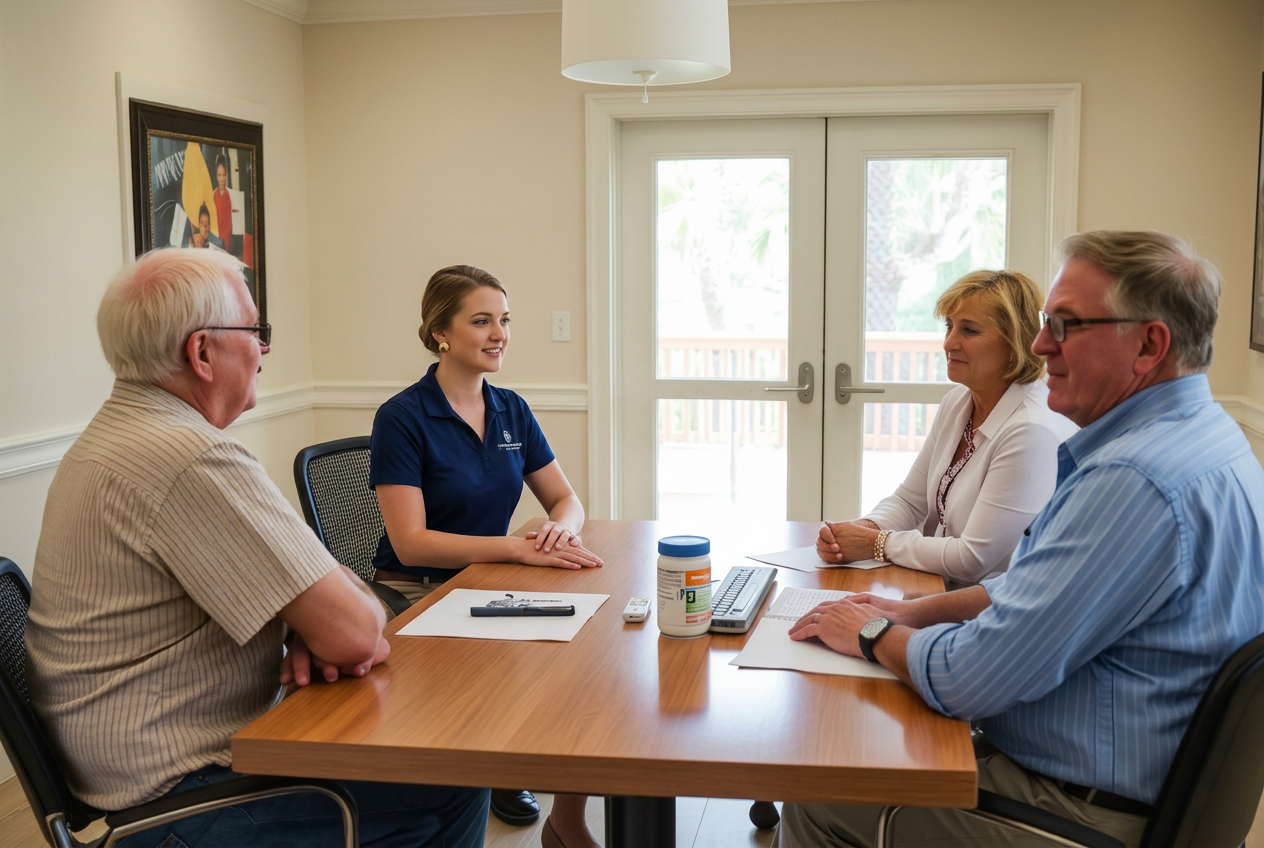Hessler representative meeting with an HOA board and property manager around a clubhouse table